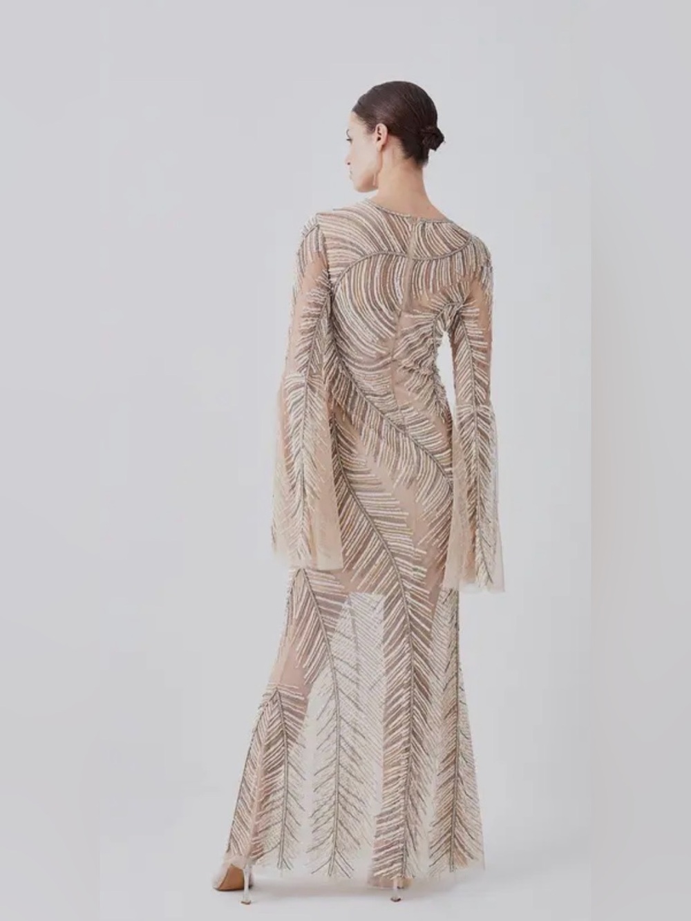 Karen Millen Nude sequin embellished maxi dress long sleeve, lined size 4 NEW - Picture 4 of 5